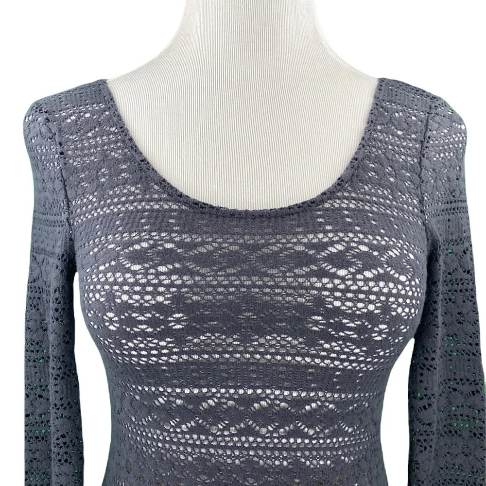 American Eagle Gray Open Back Lace Knit Sweater - Picture 2 of 11